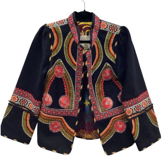 Alix Of Bohemia The Alexander Open Front Jacket  Black Multicolor Size Small - Picture 1 of 12